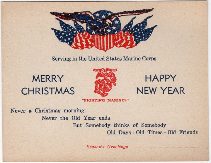 WWII USMC Marine Corps Merry Christmas Happy New Year Seasons Greeting Card