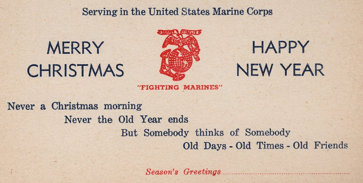 WWII USMC Marine Corps Merry Christmas Happy New Year Seasons Greeting Card