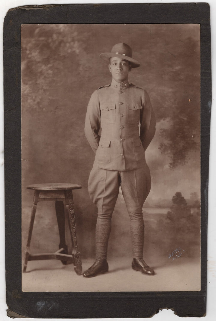 Young African American Soldier WWI Antique Studio Photo