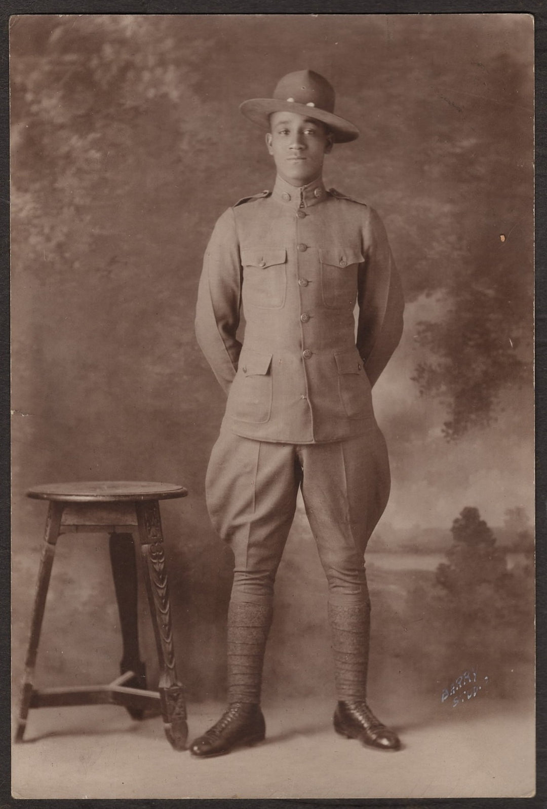 Young African American Soldier WWI Antique Studio Photo