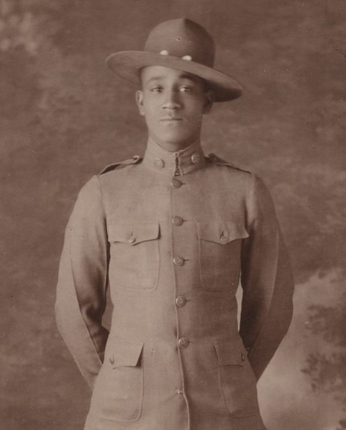 Young African American Soldier WWI Antique Studio Photo