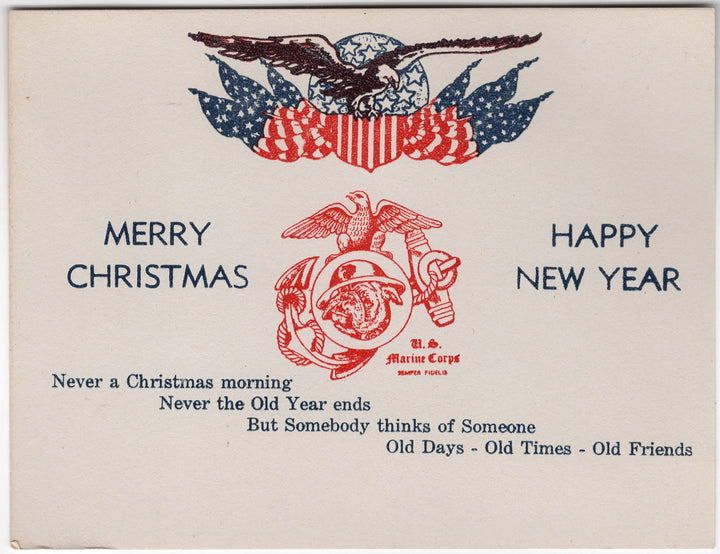 WWII USMC Marine Corps Merry Christmas Happy New Year Antique Greeting Card