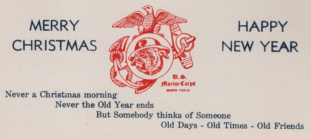 WWII USMC Marine Corps Merry Christmas Happy New Year Antique Greeting Card