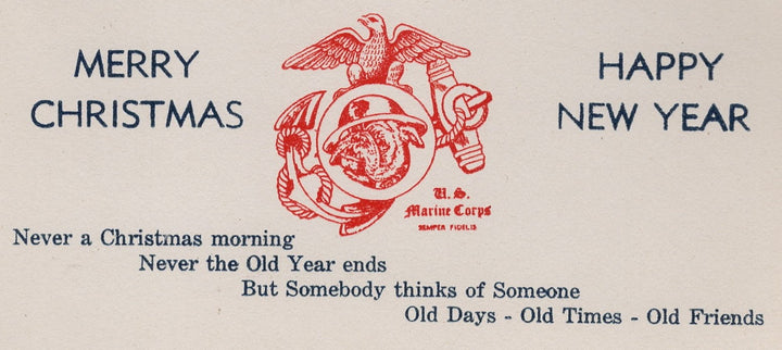 WWII USMC Marine Corps Merry Christmas Happy New Year Antique Greeting Card