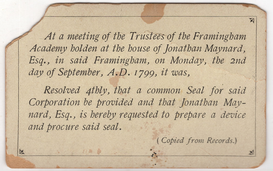 Framingham Massachusetts Centennial Celebration 1892 Rare Wax Seal Card