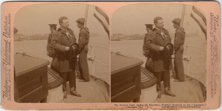 Teddy Roosevelt Charleston Exposition Antique Stereoview Card Photograph
