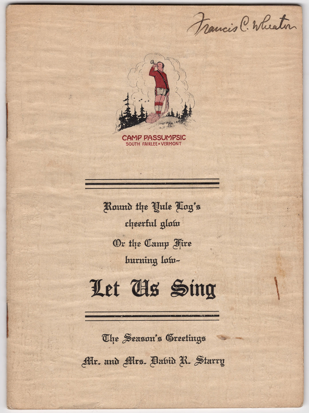 Camp Passumpsic Fairlee Vermont Christmas Camping Song Book 1920s