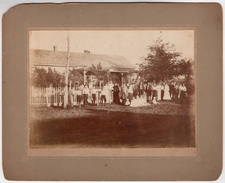 Large Family Homestead Suits and Hats Outdoor Vernacular Photo on Board