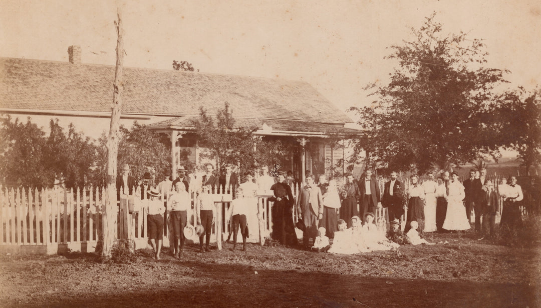 Large Family Homestead Suits and Hats Outdoor Vernacular Photo on Board