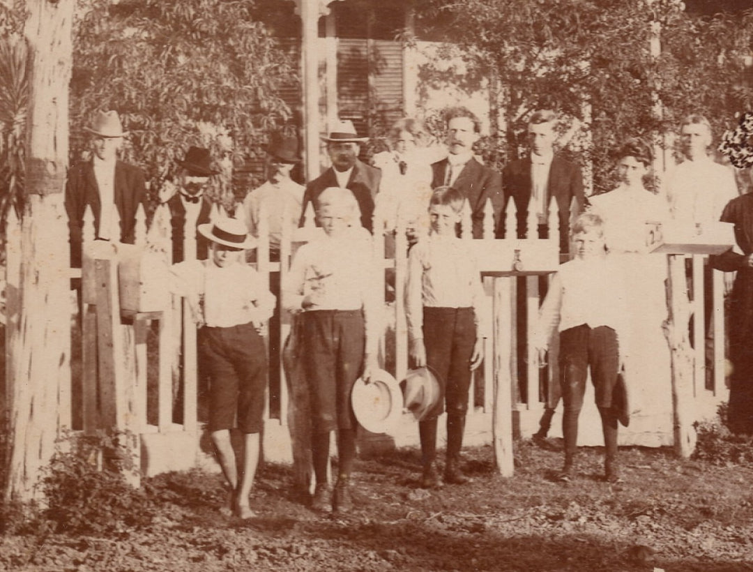 Large Family Homestead Suits and Hats Outdoor Vernacular Photo on Board