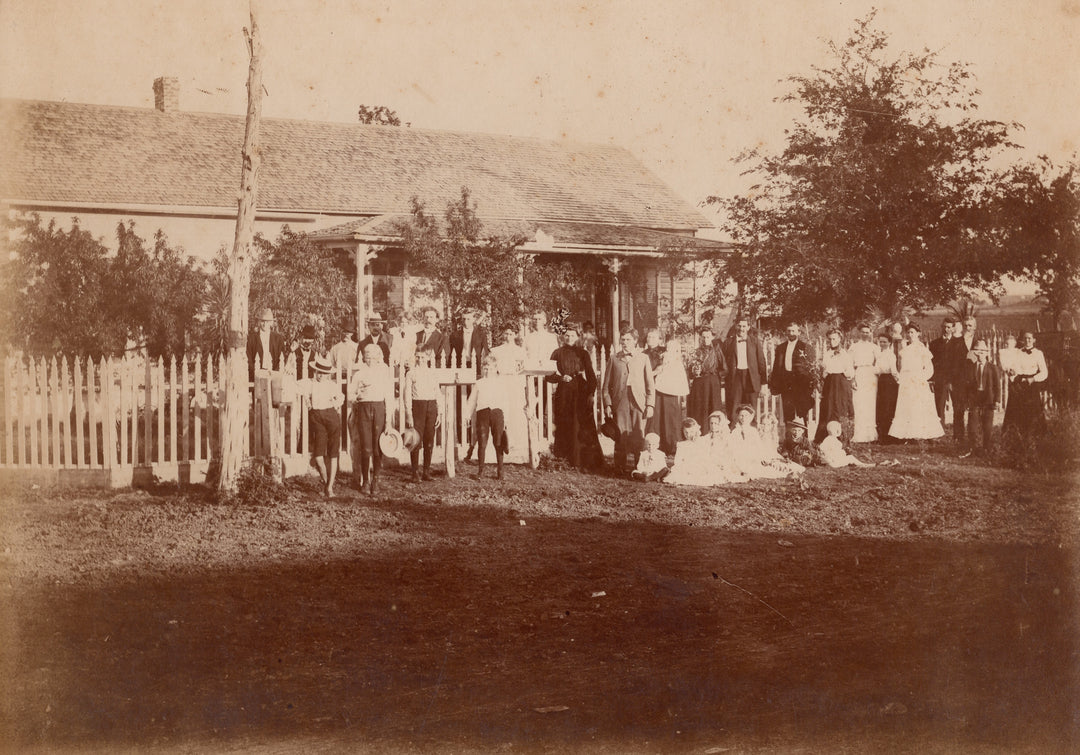 Large Family Homestead Suits and Hats Outdoor Vernacular Photo on Board