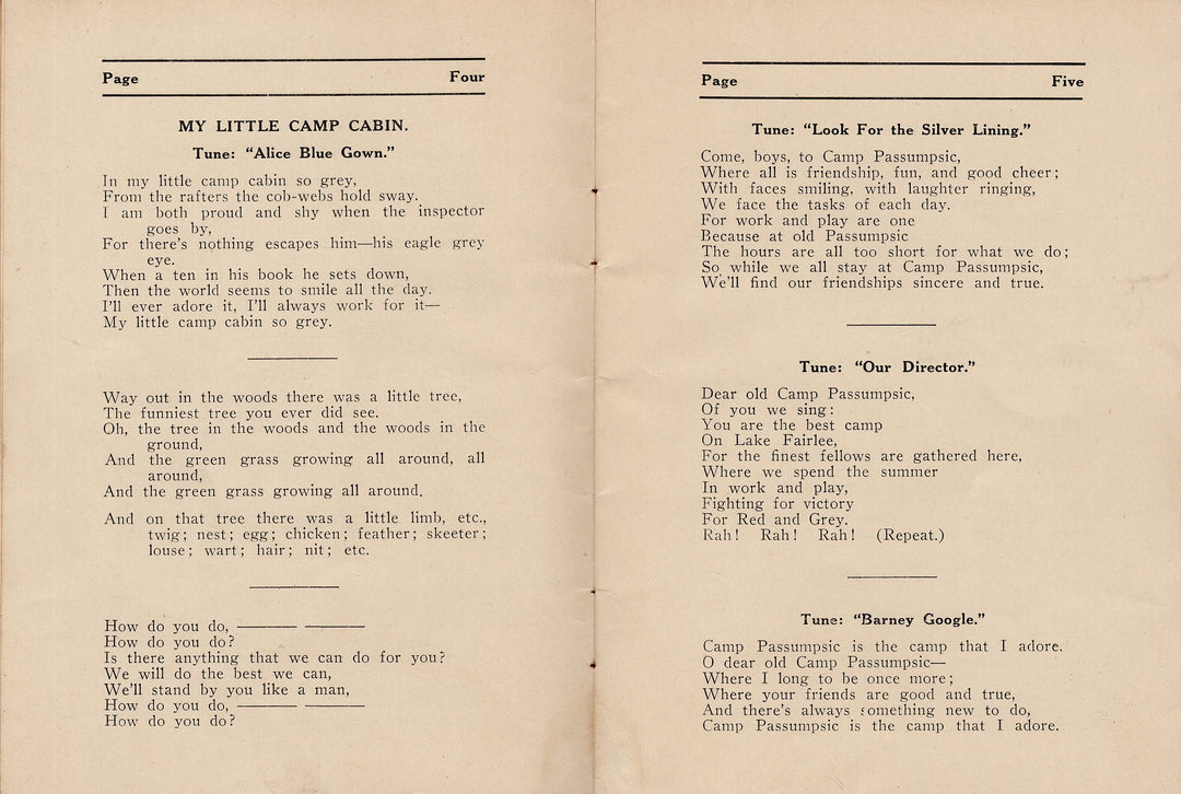 Camp Passumpsic Fairlee Vermont Christmas Camping Song Book 1920s