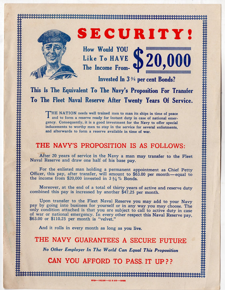US Naval Reserves Original Servicemen Navy Recruitment Poster Flyer