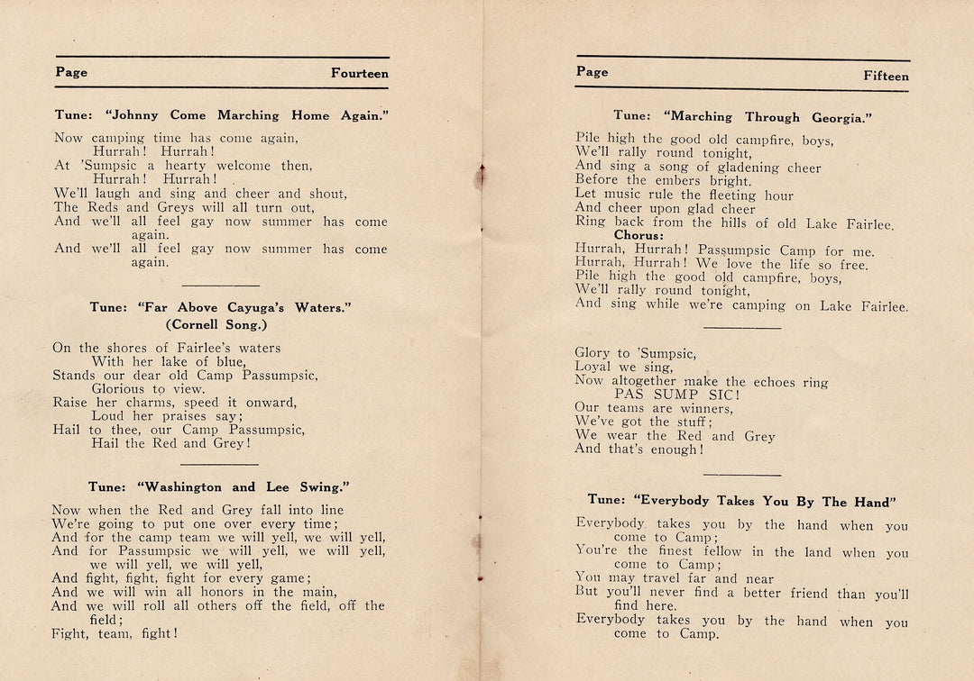 Camp Passumpsic Fairlee Vermont Christmas Camping Song Book 1920s