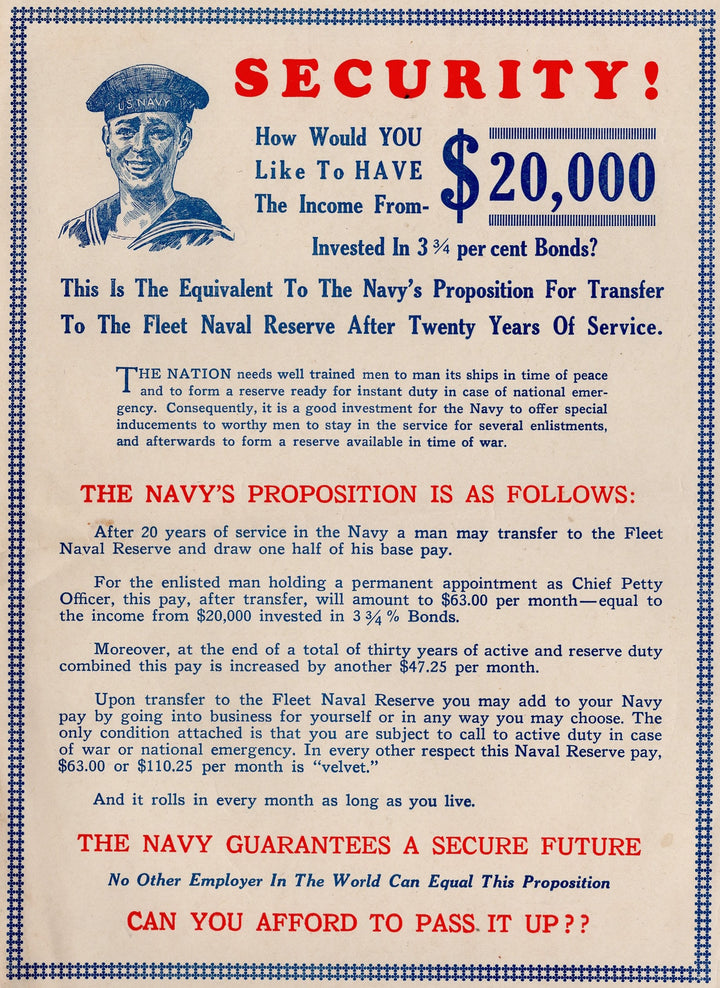 US Naval Reserves Original Servicemen Navy Recruitment Poster Flyer