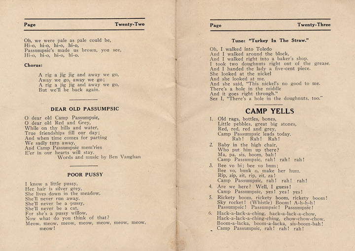 Camp Passumpsic Fairlee Vermont Christmas Camping Song Book 1920s