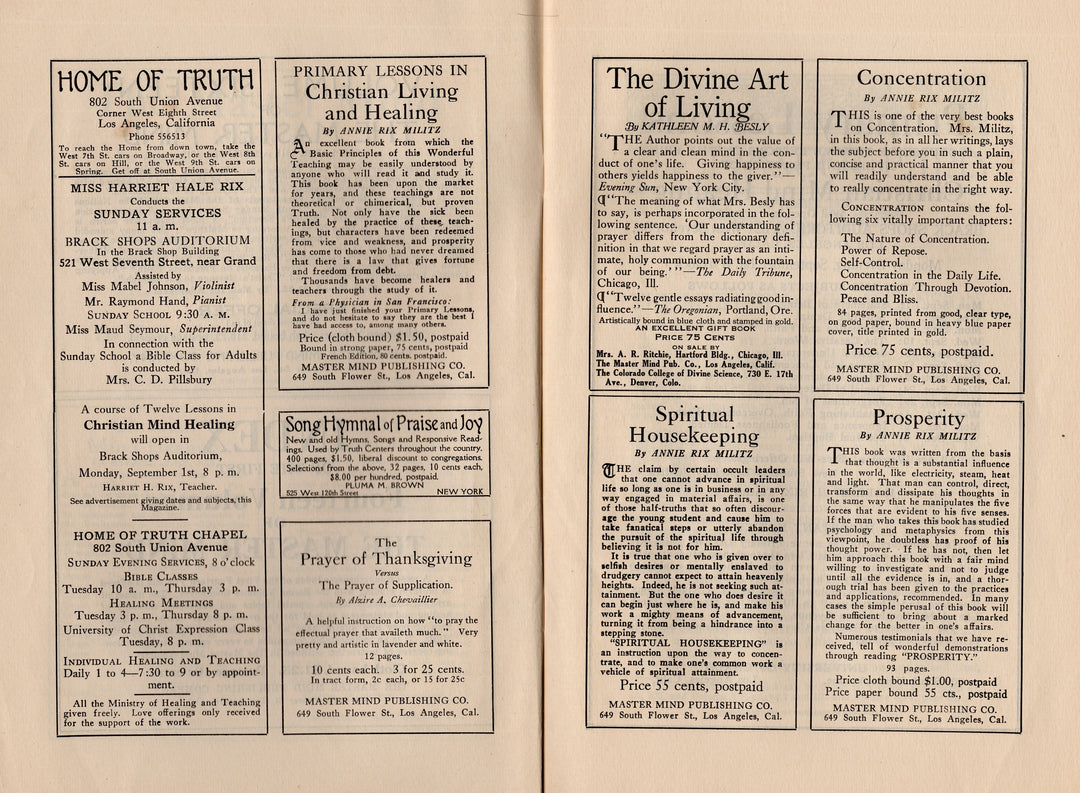 Annie Rix Militz New Thought Metaphysical Master Mind Magazine Sept 1919