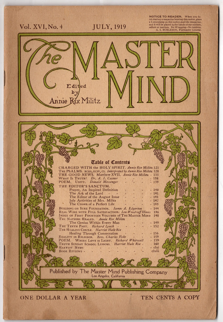 Annie Rix Militz New Thought Metaphysical Master Mind Magazine July 1919
