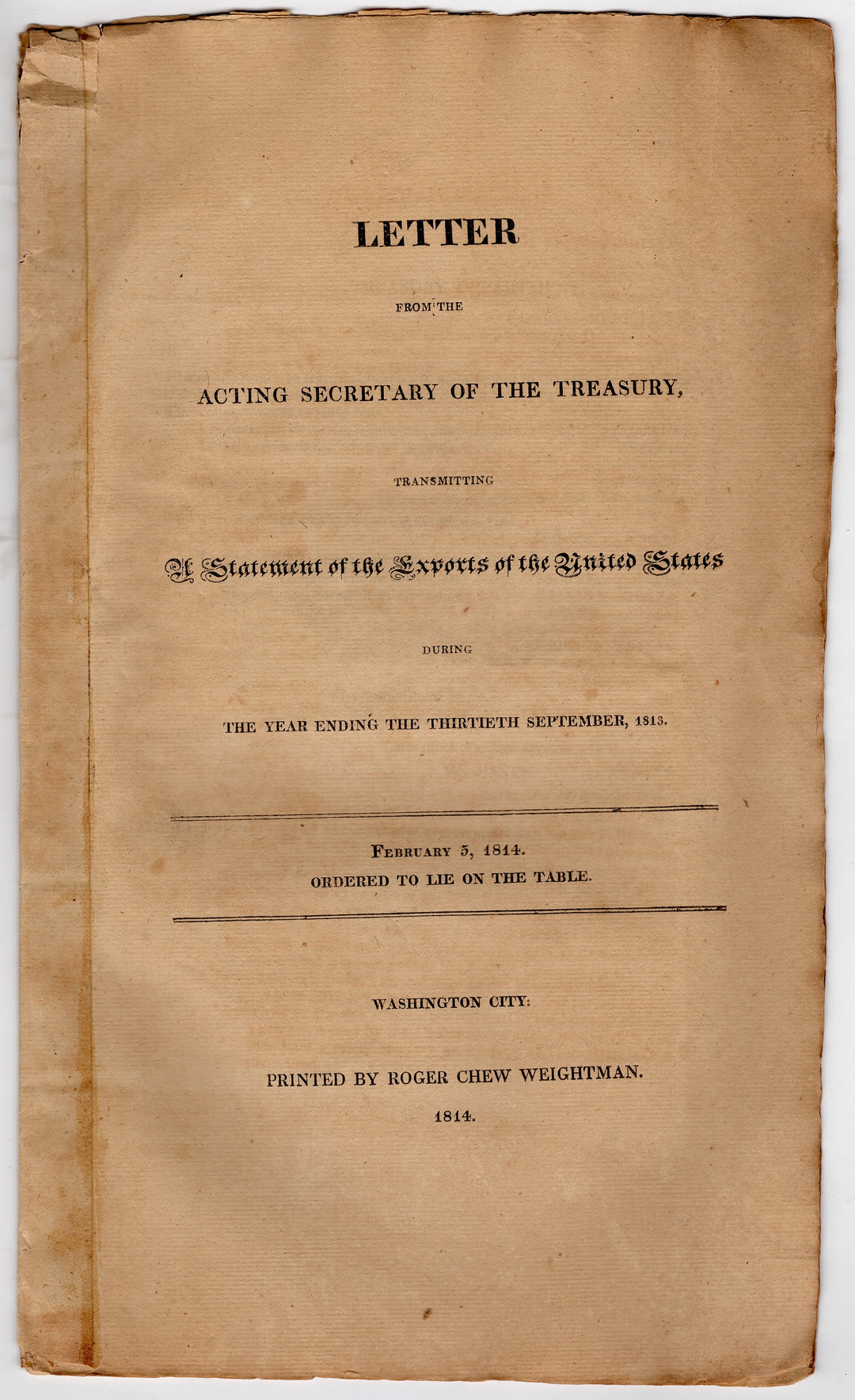 War of 1812 Economics United States Exports Political Financial Report Folio 1814