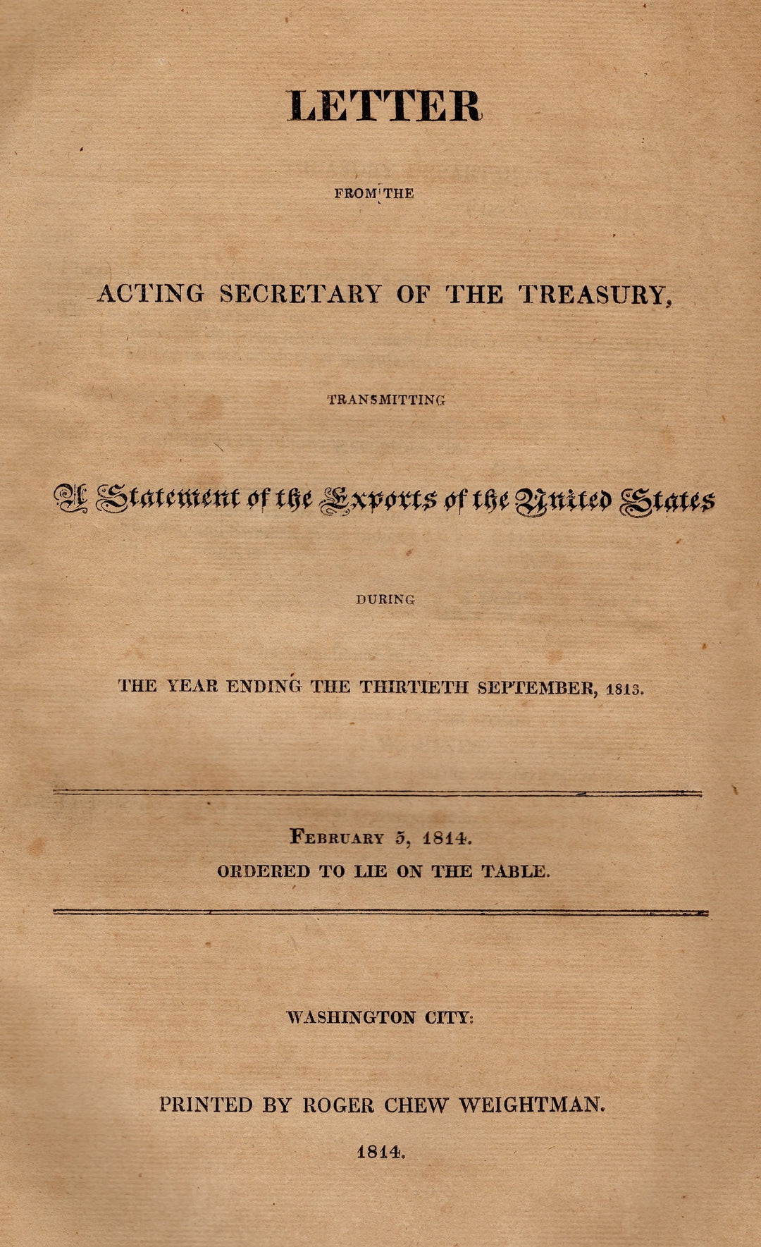 War of 1812 Economics United States Exports Political Financial Report Folio 1814