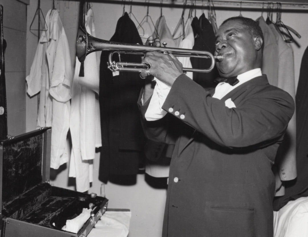 Louis Armstrong Humorous Dressing Room Music Photo Frank Driggs Collection 1955