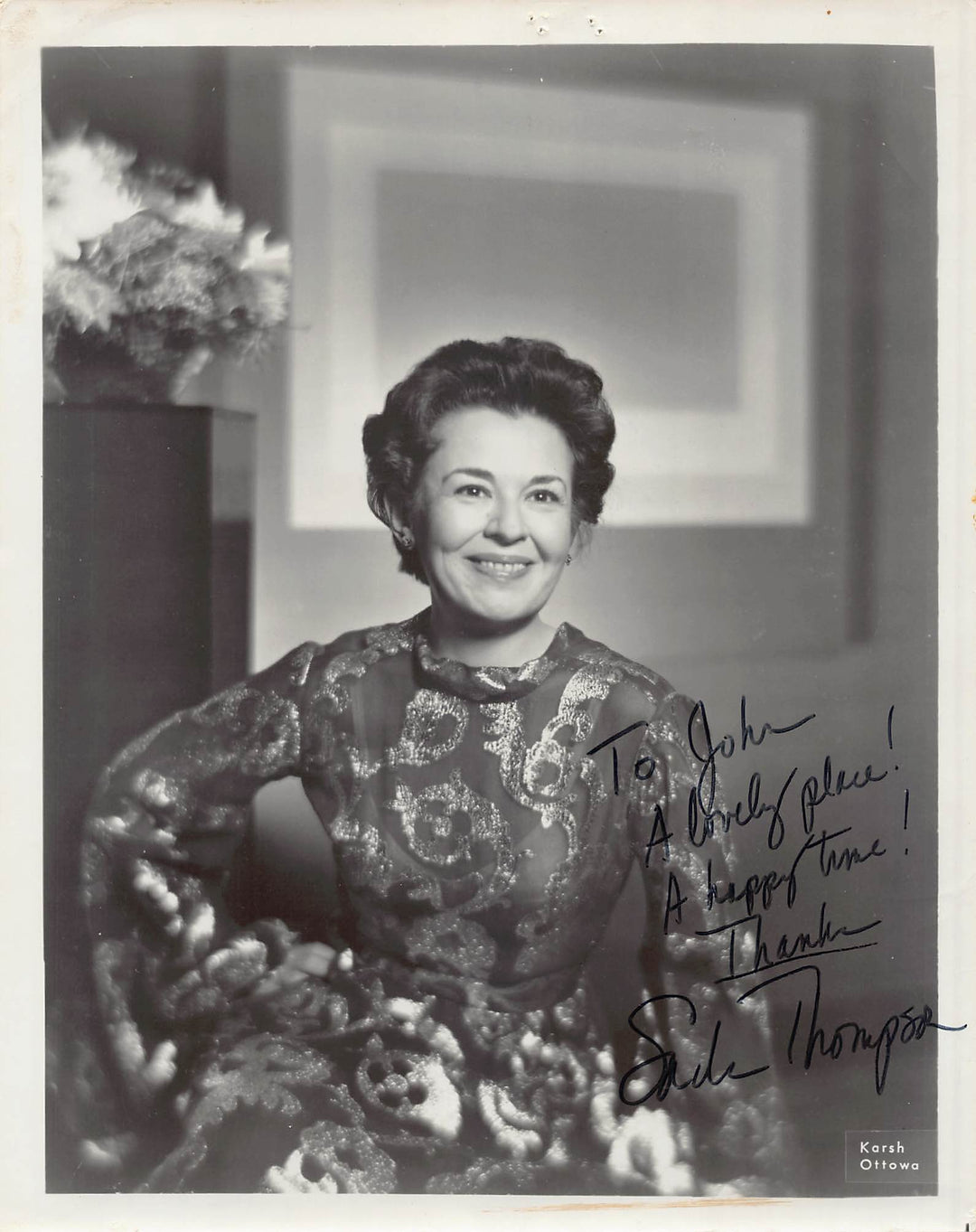 Sada Thompson Karsh Portrait Emmy and Tony Winning Actress Autograph Signed 8x10 Photo