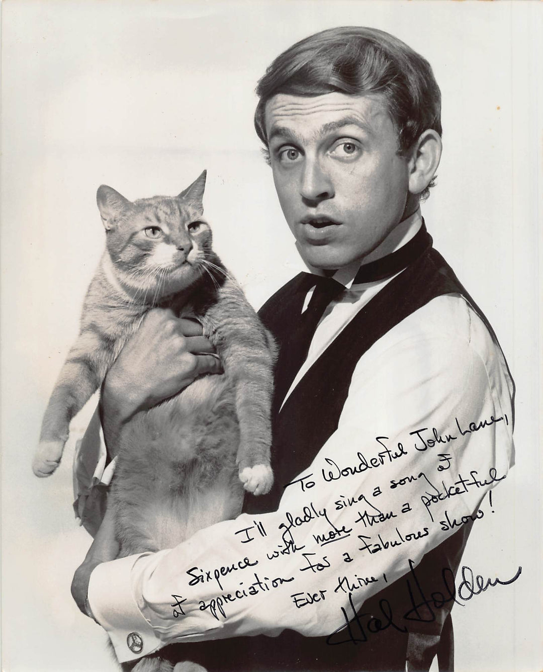 Hal Holden Half a Sixpence Musical Actor Autograph Signed Vintage 8x10 Photo with Cat