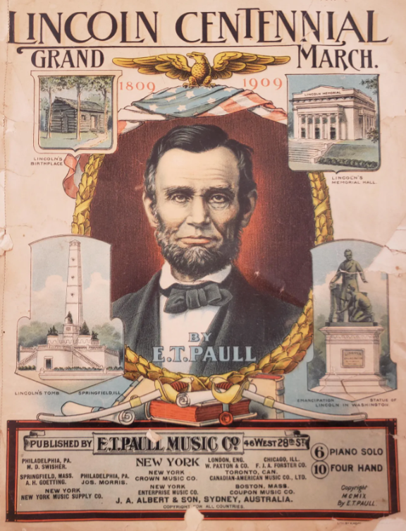 President Abraham Lincoln Centennial Grand March Antique Sheet Music Broadside