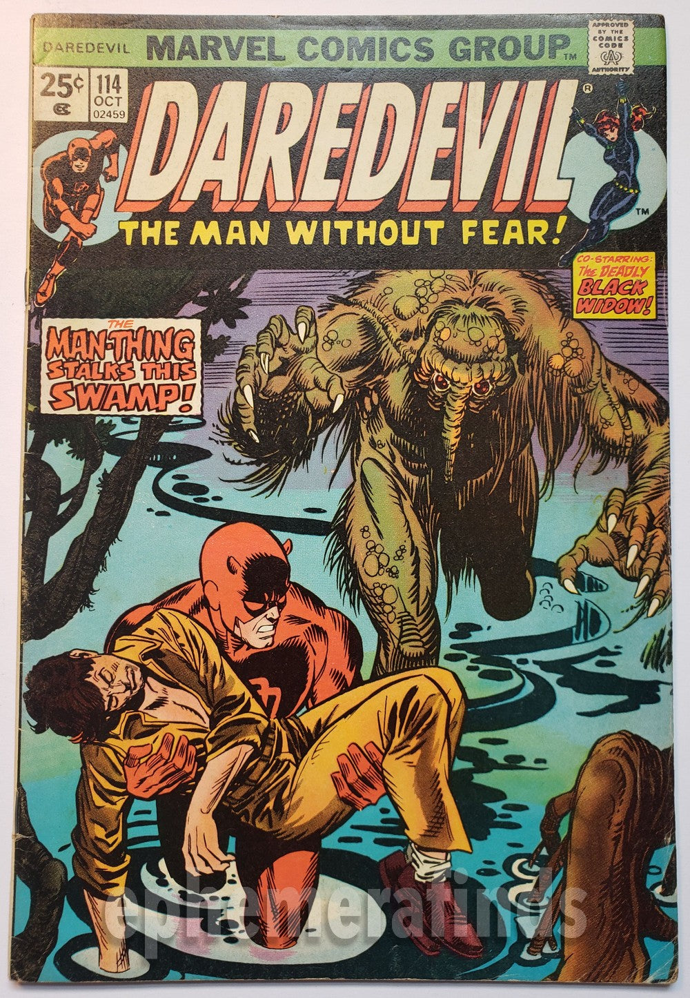 Daredevil vs Man-Thing Vintage Marvel Comic Book - Daredevil #114
