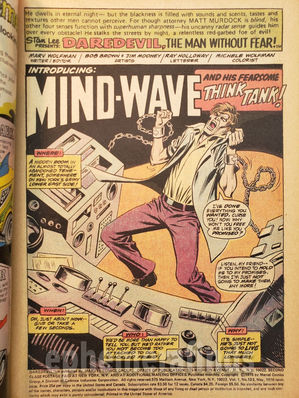Daredevil vs Mind-Wave Vintage Marvel Comic Book - Daredevil #133