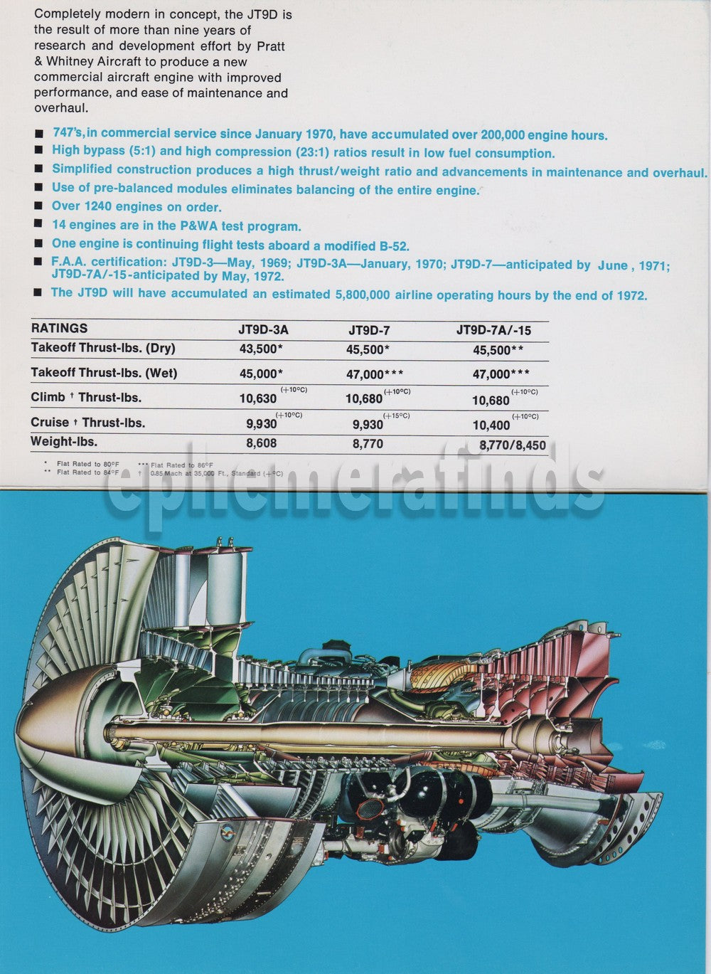 Pratt & Whitney JT9D Boeing 747 Aircraft Jet Engine Sales Advertising Brochure