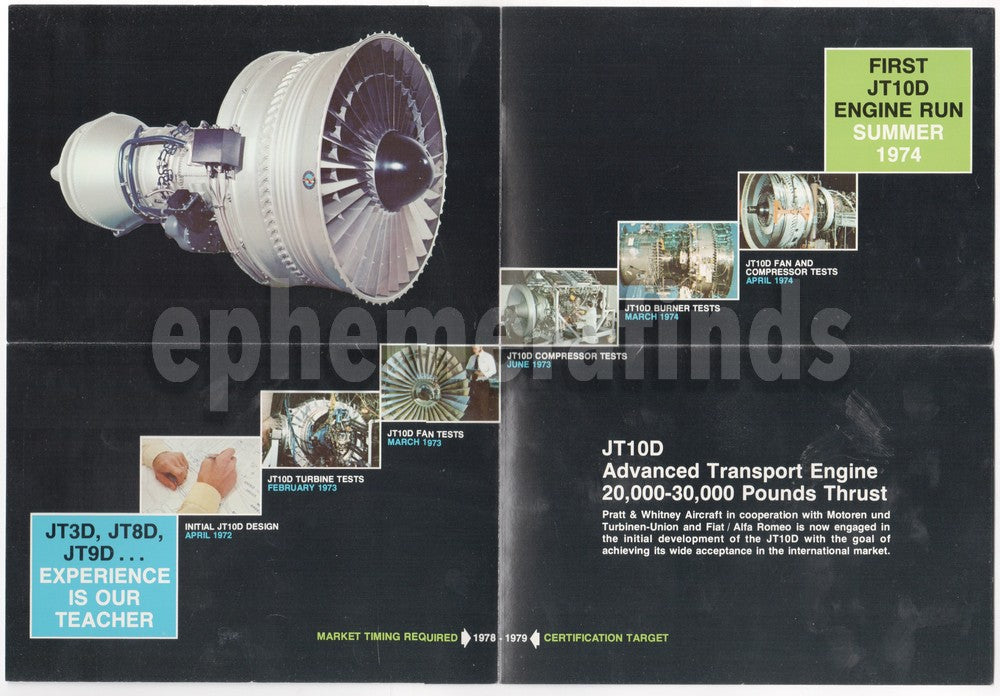 Pratt & Whitney PW2000 JT10D Aircraft Jet Engine Vintage Advertising Brochure