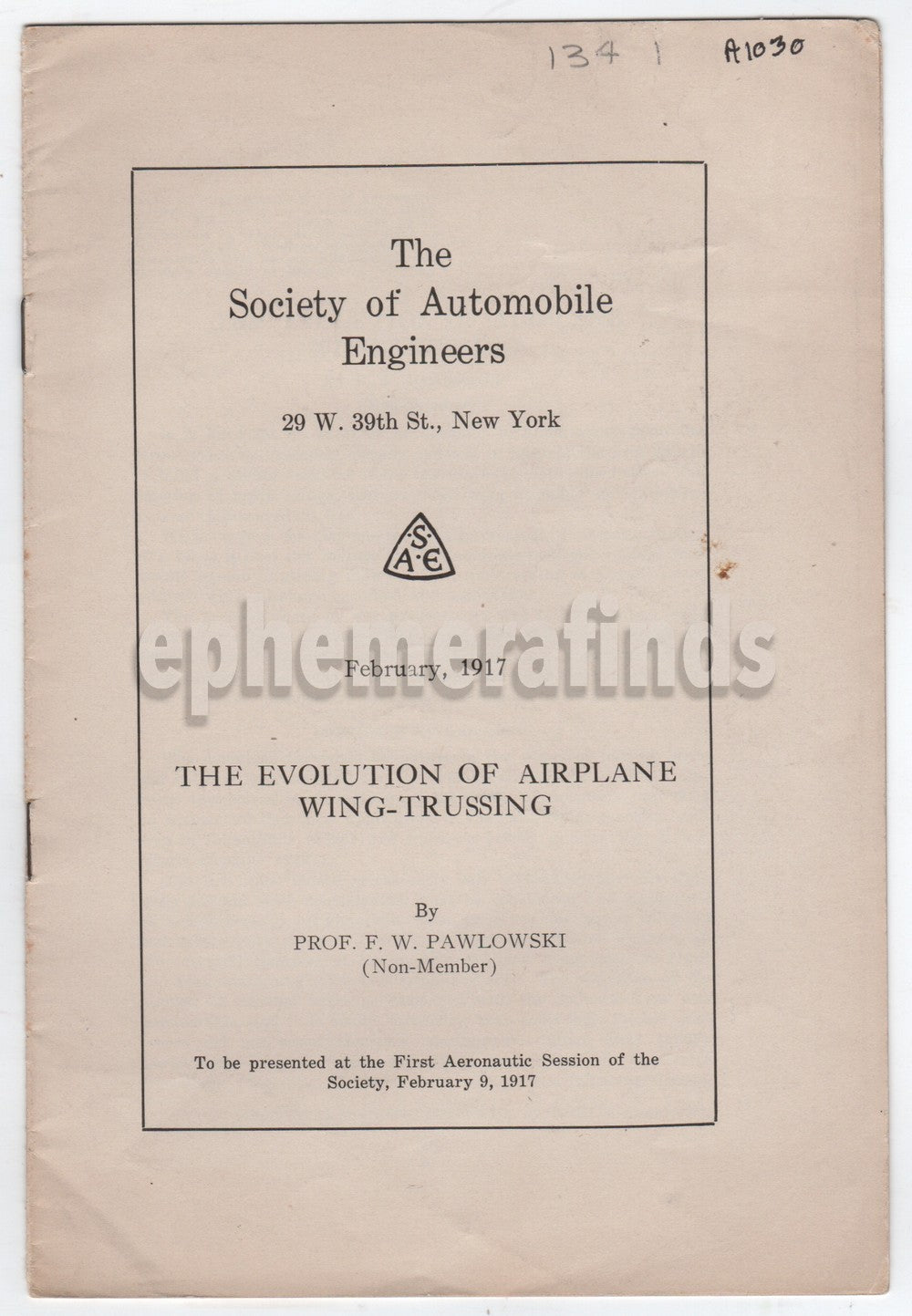 Evolution of Airplane Wings WWI Early Military Aviation Pamphlet by Pawlowski 1917