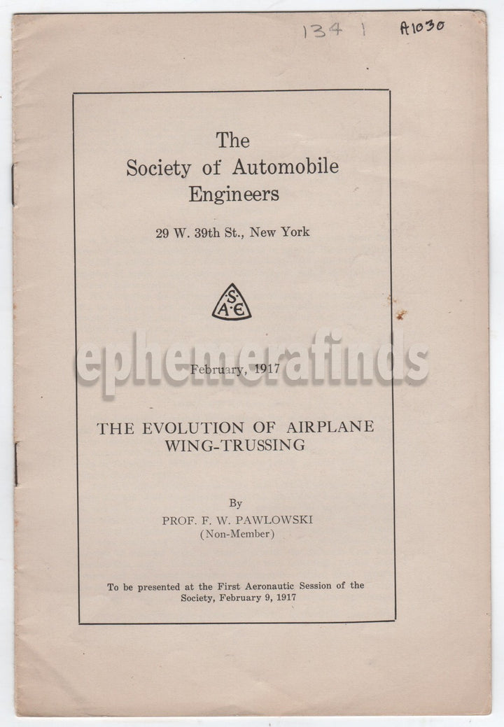 Evolution of Airplane Wings WWI Early Military Aviation Pamphlet by Pawlowski 1917