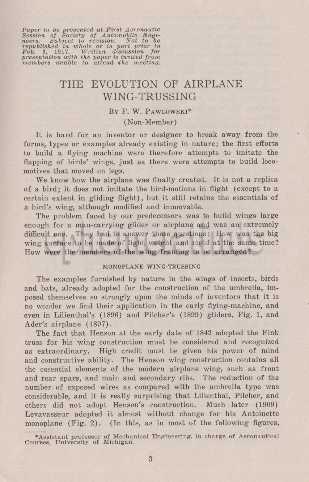 Evolution of Airplane Wings WWI Early Military Aviation Pamphlet by Pawlowski 1917