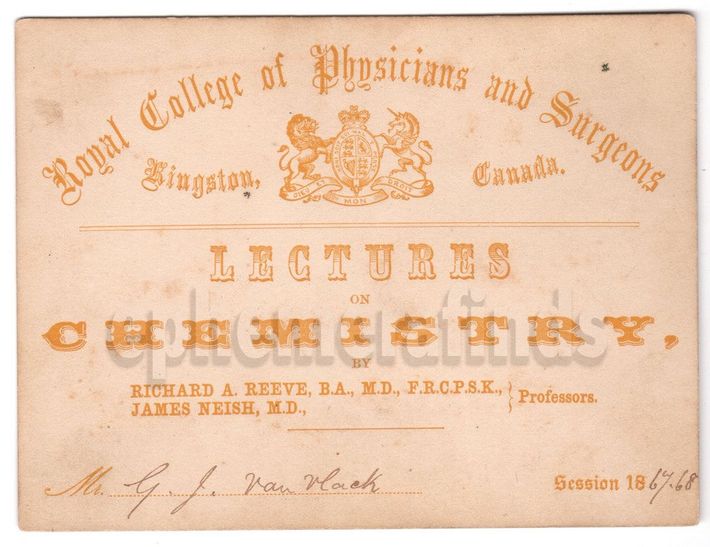 Dr. James Neish Royal College of Physicians Autograph Signed Lecture Card 1868