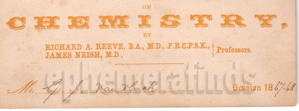 Dr. James Neish Royal College of Physicians Autograph Signed Lecture Card 1868