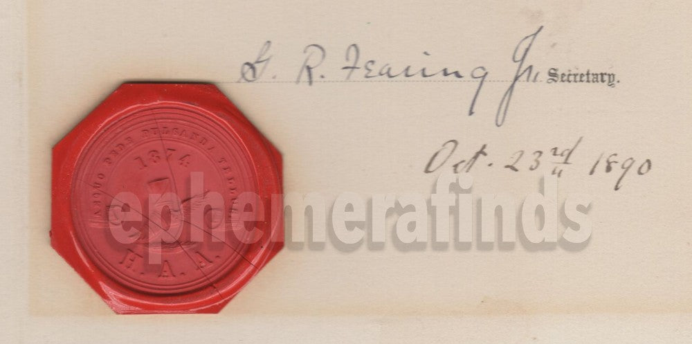 Harvard Athletic Association George Fearing Autograph Signed Wax Sealed Certificate 1890