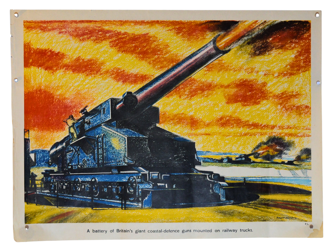 British WWII Homefront Propaganda Poster Railway Howitzer Gun by Roland Davies
