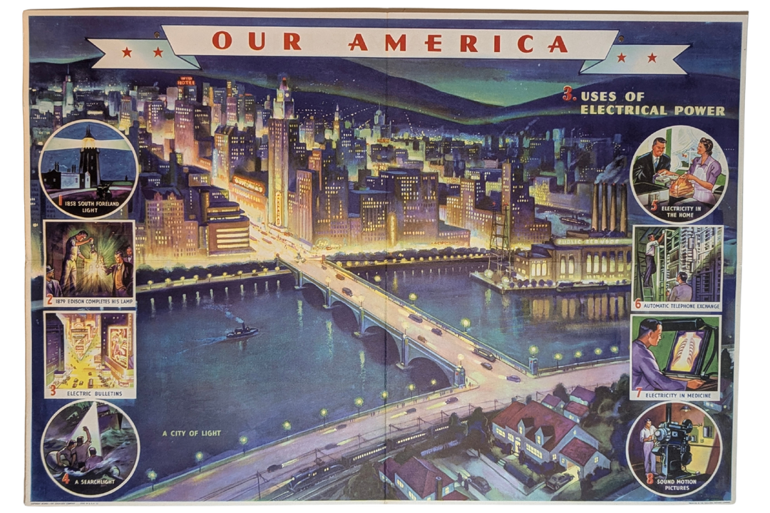 Electrical Grid City Lights Vintage Coca Cola Graphic Art Educational Poster