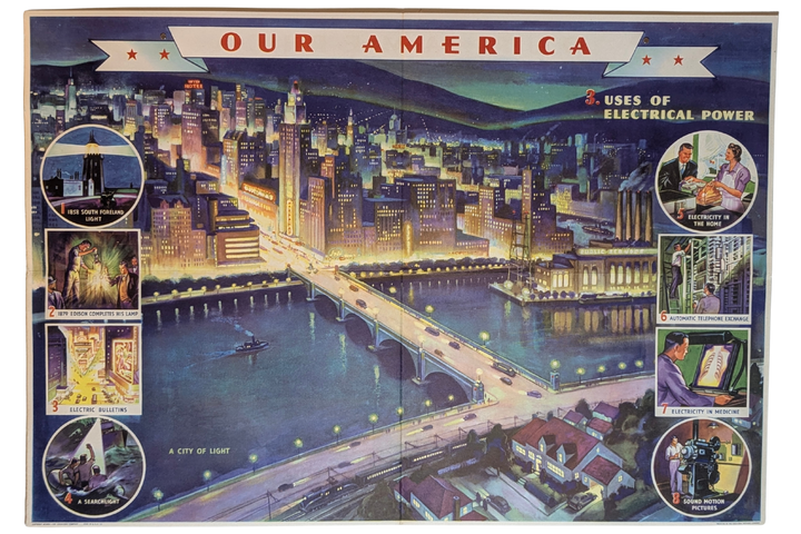 Electrical Grid City Lights Vintage Coca Cola Graphic Art Educational Poster