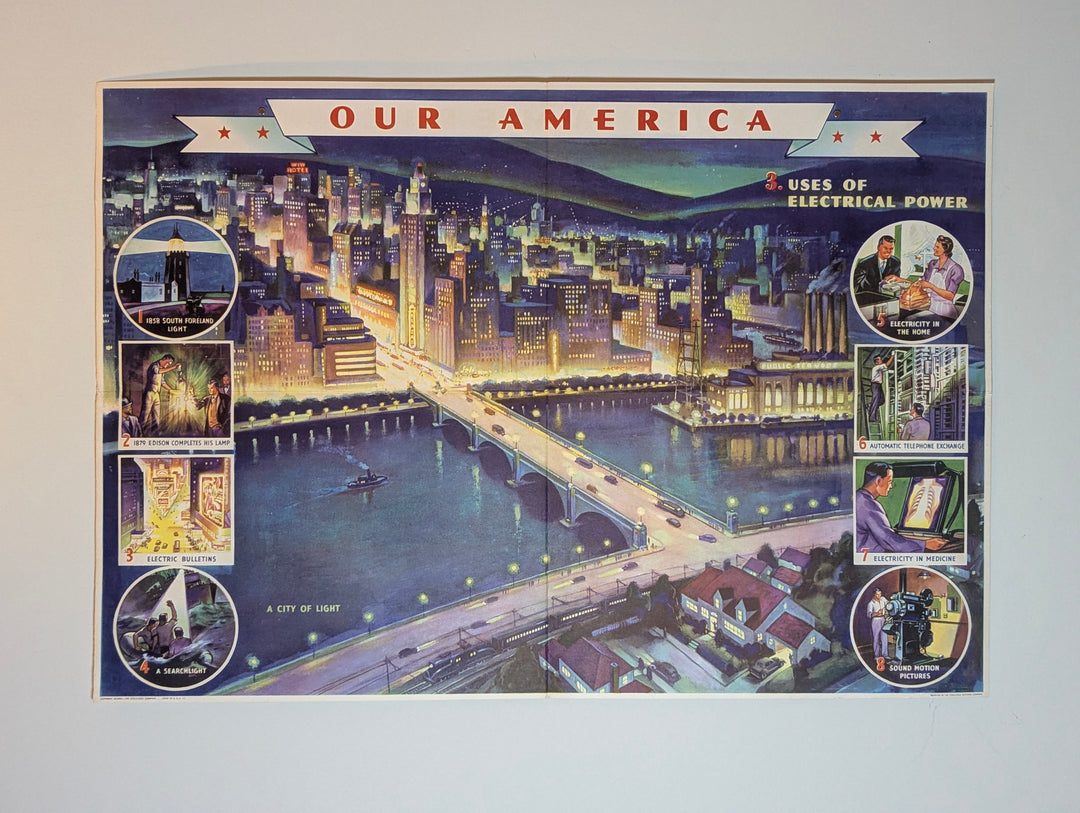 Electrical Grid City Lights Vintage Coca Cola Graphic Art Educational Poster