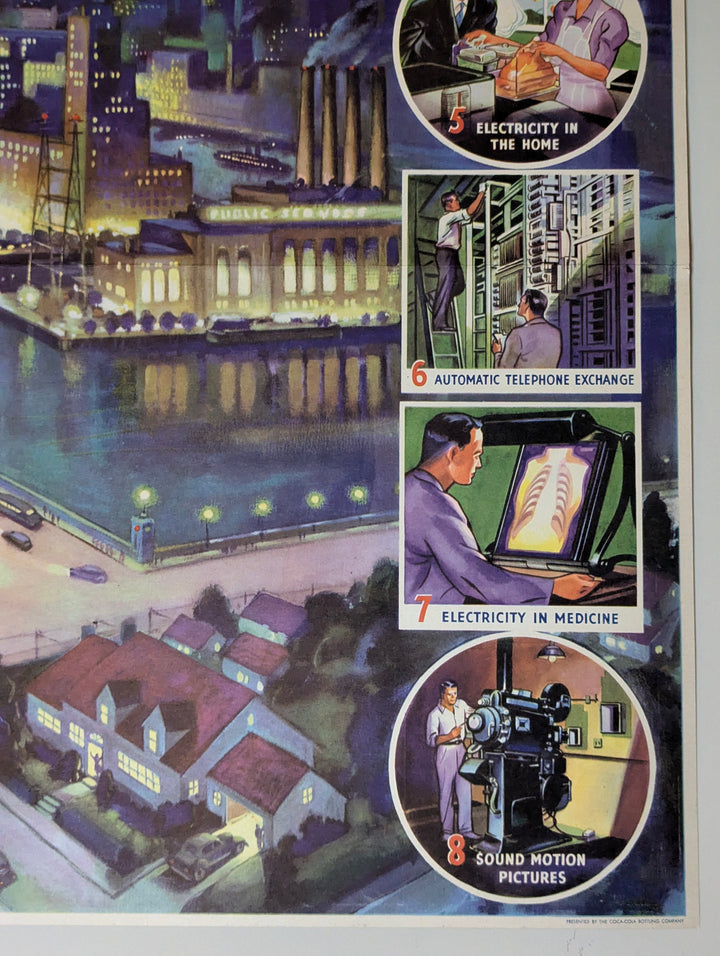 Electrical Grid City Lights Vintage Coca Cola Graphic Art Educational Poster