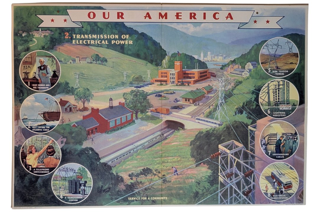 Electrical Grid Industry Vintage Coca Cola Graphic Art Educational Poster