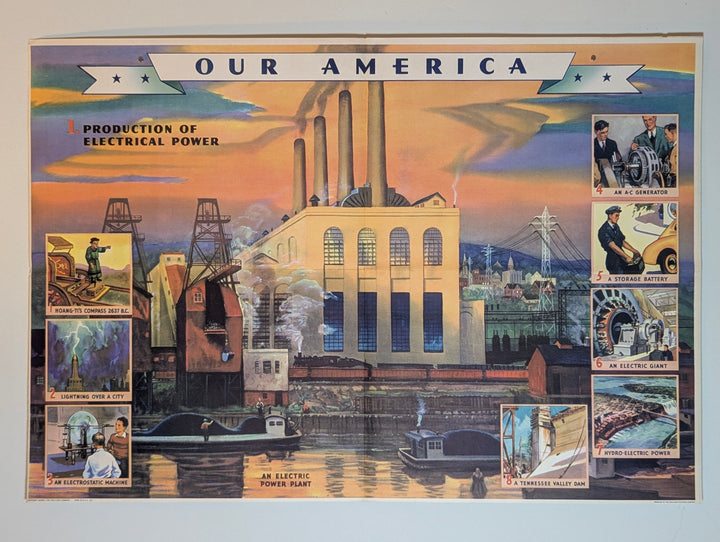Electrical Power Station Vintage Coca Cola Graphic Art Educational Poster