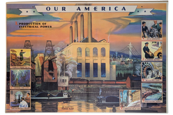 Electrical Power Station Vintage Coca Cola Graphic Art Educational Poster