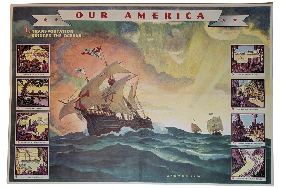 Exploring Ships America Discovery Vintage Coca Cola Graphic Art Educational Poster