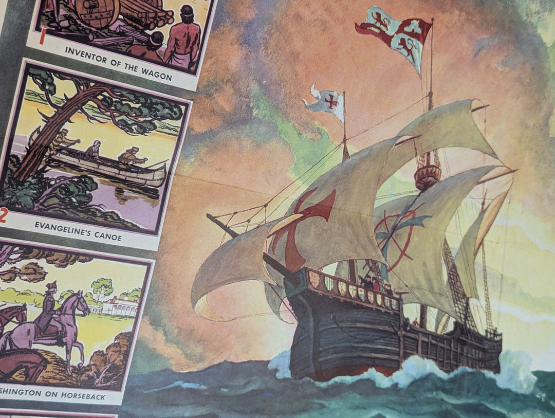 Exploring Ships America Discovery Vintage Coca Cola Graphic Art Educational Poster