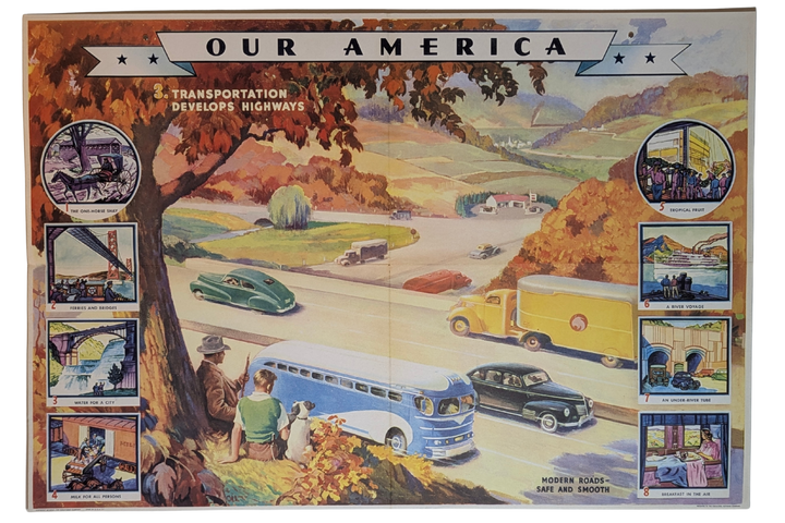 American Highways Trucking Vintage Coca Cola Graphic Art Educational Poster