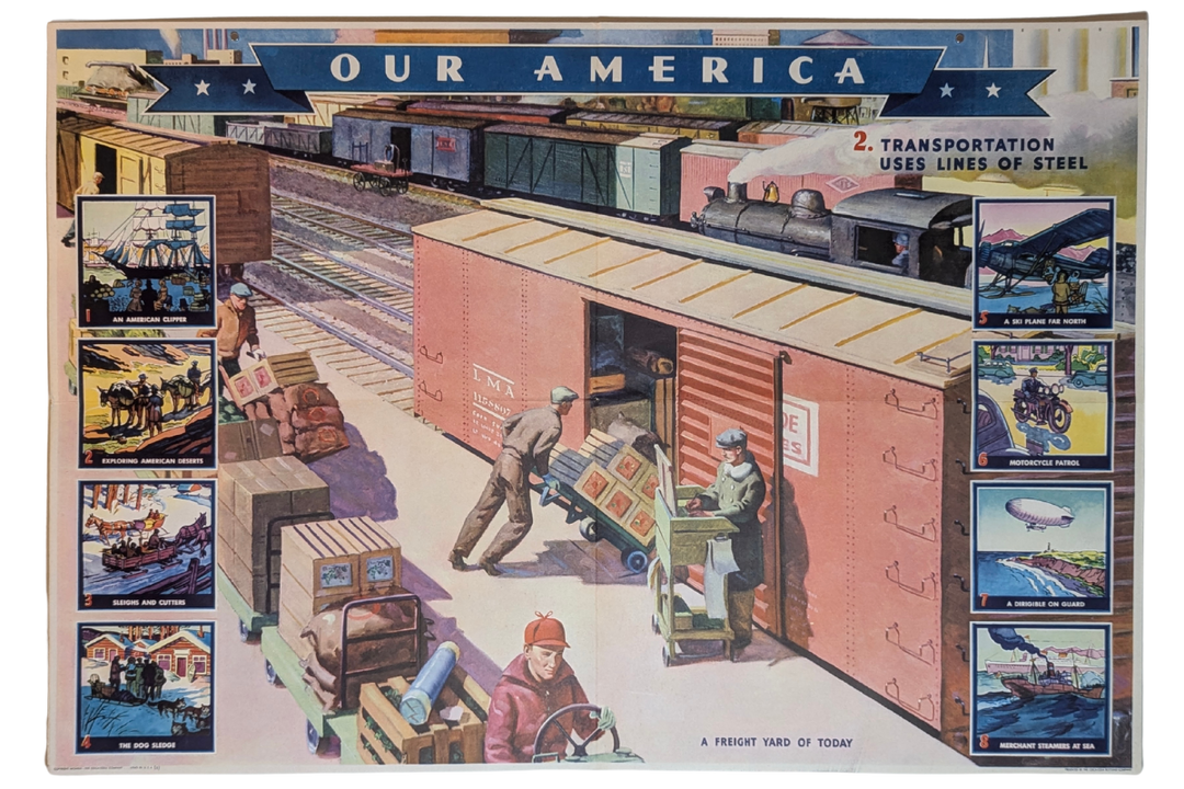 Railroad Freight Yard Vintage Coca Cola Americana Graphic Art Educational Poster